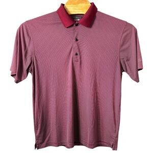 Greg Norman Maroon & White Striped Polo - Size Large